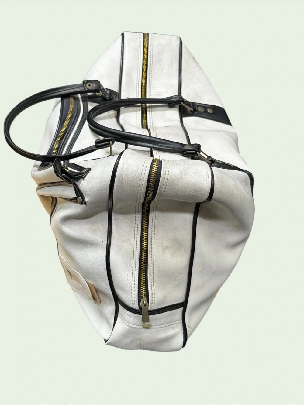 VTG 70s 80s Adidas Trefoil White Black Leatherette Duffel Gym Bag Rare